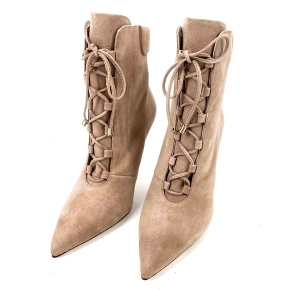 HP ๐ stone Good American scandal booties | lace up heels | suede | beige - Picture 9 of 9